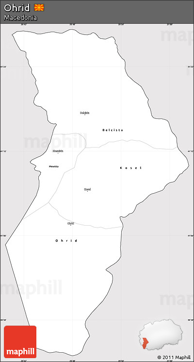 Silver Style Simple Map of Ohrid, cropped outside