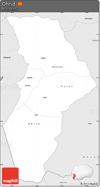 Silver Style Simple Map of Ohrid