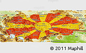 Flag Panoramic Map of Macedonia, physical outside, flag centered