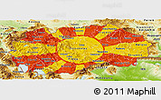 Flag Panoramic Map of Macedonia, physical outside, flag aligned to the middle