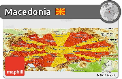 Flag Panoramic Map of Macedonia, physical outside, flag rotated