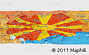 Flag Panoramic Map of Macedonia, political shades outside, flag rotated