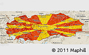 Flag Panoramic Map of Macedonia, shaded relief outside, flag rotated