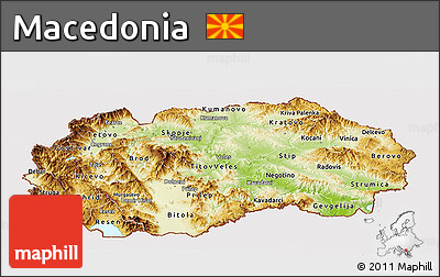 Physical Panoramic Map of Macedonia, cropped outside