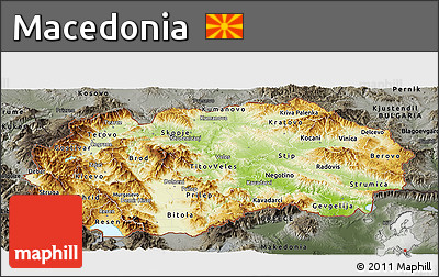 Physical Panoramic Map of Macedonia, darken, semi-desaturated