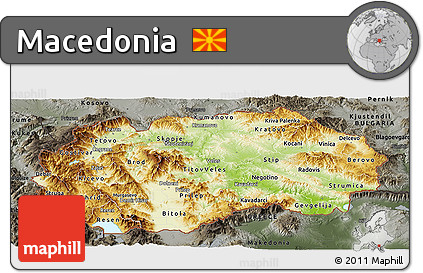 Physical Panoramic Map of Macedonia, darken, semi-desaturated