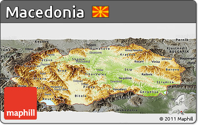 Physical Panoramic Map of Macedonia, darken, semi-desaturated