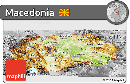 Physical Panoramic Map of Macedonia, desaturated