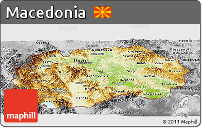 Physical Panoramic Map of Macedonia, desaturated