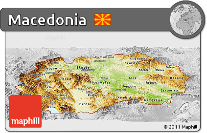 Physical Panoramic Map of Macedonia, lighten, desaturated