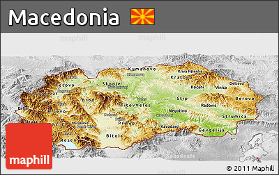 Physical Panoramic Map of Macedonia, lighten, desaturated