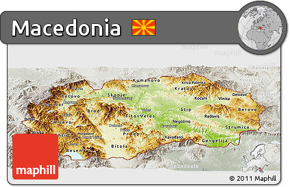 Physical Panoramic Map of Macedonia, lighten, semi-desaturated