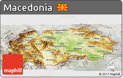 Physical Panoramic Map of Macedonia, lighten, semi-desaturated