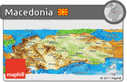 Physical Panoramic Map of Macedonia, political outside