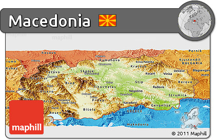 Physical Panoramic Map of Macedonia, political shades outside