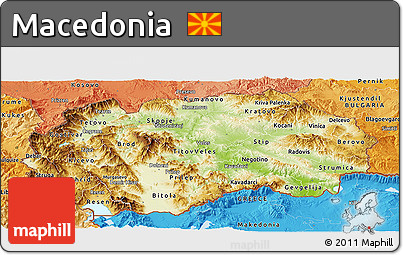 Physical Panoramic Map of Macedonia, political shades outside