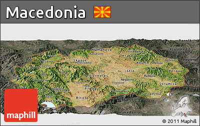 Satellite Panoramic Map of Macedonia, darken, semi-desaturated