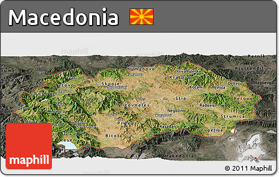 Satellite Panoramic Map of Macedonia, darken, semi-desaturated
