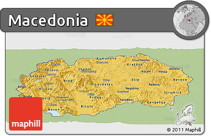 Savanna Style Panoramic Map of Macedonia, single color outside