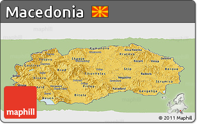 Savanna Style Panoramic Map of Macedonia, single color outside