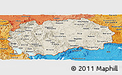 Shaded Relief Panoramic Map of Macedonia, political shades outside