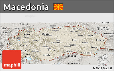 Shaded Relief Panoramic Map of Macedonia, semi-desaturated