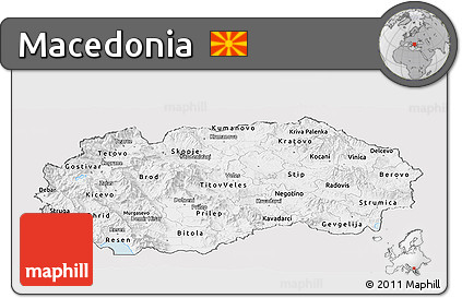 Silver Style Panoramic Map of Macedonia, single color outside