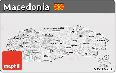 Silver Style Panoramic Map of Macedonia, single color outside