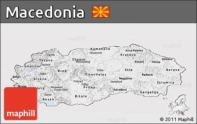 Silver Style Panoramic Map of Macedonia, single color outside