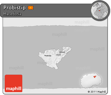 Gray 3D Map of Probistip, single color outside