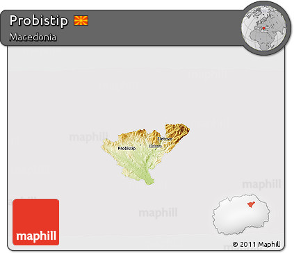 Physical 3D Map of Probistip, cropped outside