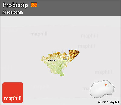 Physical 3D Map of Probistip, cropped outside