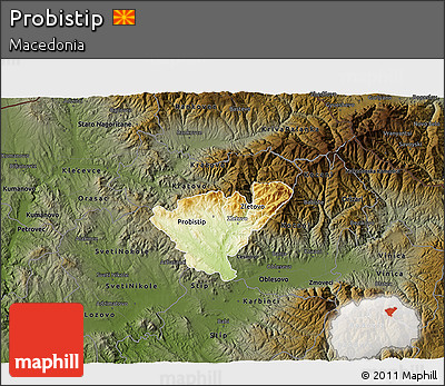 Physical 3D Map of Probistip, darken