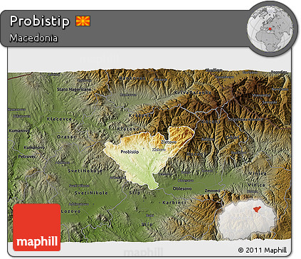 Physical 3D Map of Probistip, darken