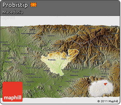 Physical 3D Map of Probistip, darken