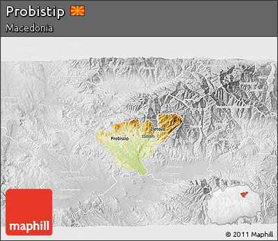Physical 3D Map of Probistip, lighten, desaturated