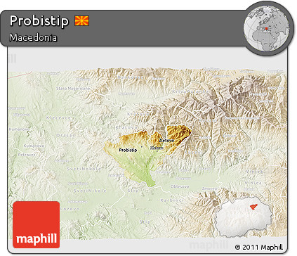 Physical 3D Map of Probistip, lighten