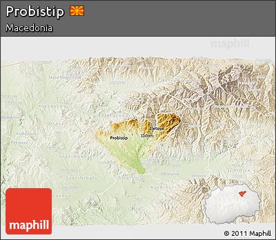 Physical 3D Map of Probistip, lighten