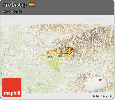 Physical 3D Map of Probistip, lighten