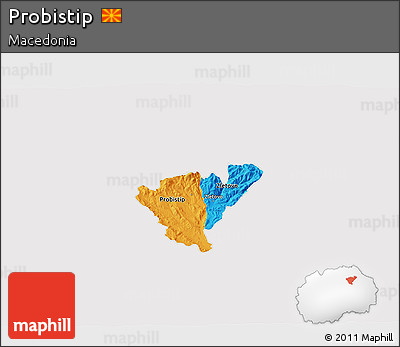 Political 3D Map of Probistip, cropped outside