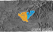 Political 3D Map of Probistip, darken, desaturated