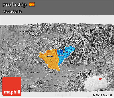 Political 3D Map of Probistip, desaturated