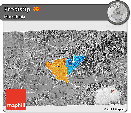 Political 3D Map of Probistip, desaturated