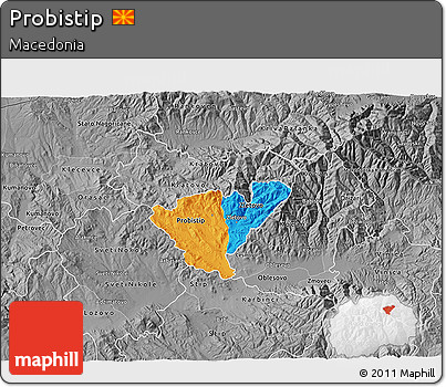 Political 3D Map of Probistip, desaturated
