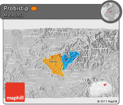 Political 3D Map of Probistip, lighten, desaturated