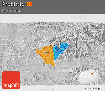 Political 3D Map of Probistip, lighten, desaturated