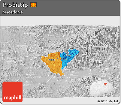 Political 3D Map of Probistip, lighten, desaturated