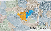 Political 3D Map of Probistip, lighten, semi-desaturated