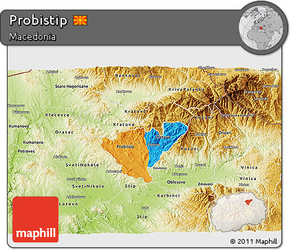 Political 3D Map of Probistip, physical outside