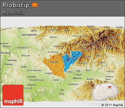 Political 3D Map of Probistip, physical outside
